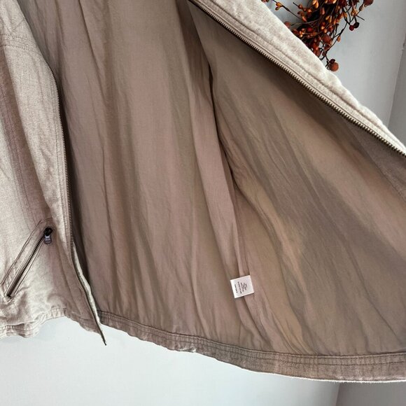 Garnet Hill Womens Everyday Zip Up Quilted Bomber Jacket Size 14 Tan Linen - Picture 8 of 13